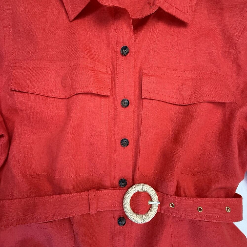 Banana Republic 100% Linen Belted Safari Romper Women Large Red Utility - Picture 2 of 12